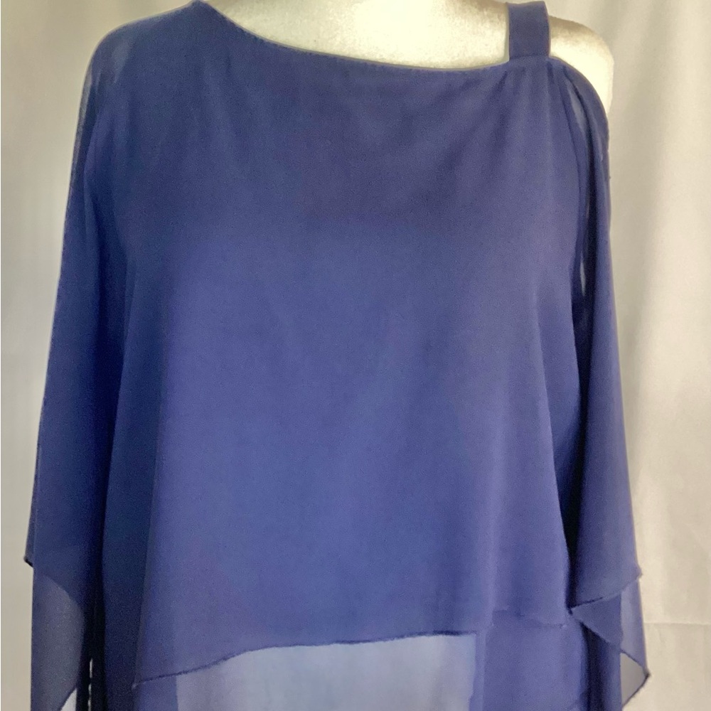 Women’s One-Shoulder Sheer Overlay Top in Navy